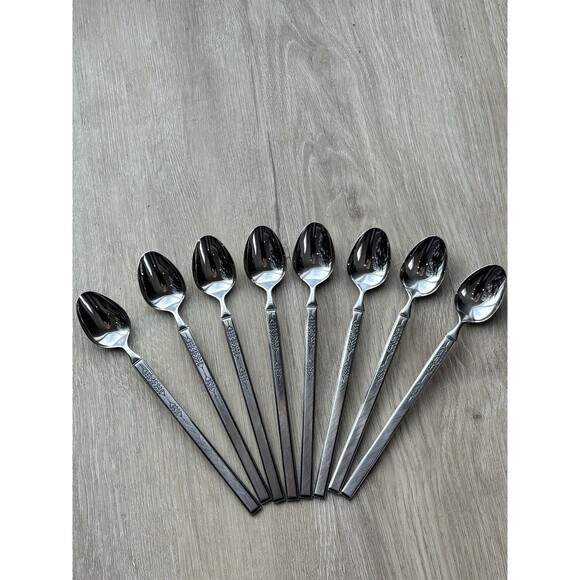 Vintage Salem Stainless Scrolls Iced Tea Spoons 7.5" Set of 8 Japan MCM Rare - Picture 7 of 14